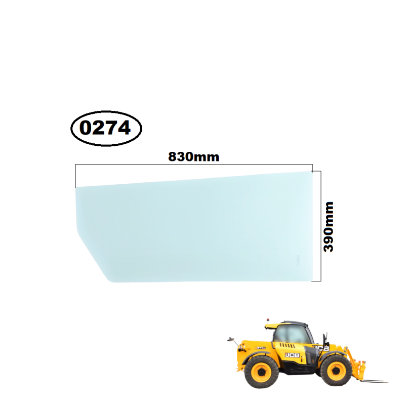 SZYBA DOLNA W DRZWI LEWA JCB - nr części: 827/20401, 82720401, 827/80175, 82780175
