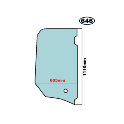 SZYBA LEWA BOCZNA GÓRNA DRZWI KUBOTA - nr części: RG158-4651-0, RG15846510, RG158-46510