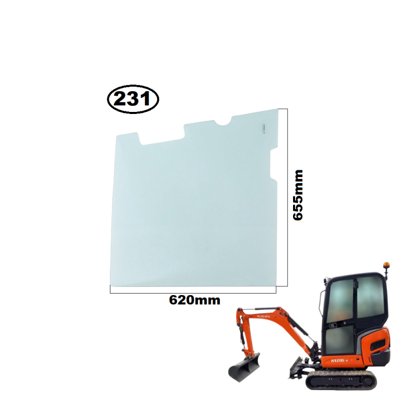 SZYBA LEWA DOLNA W DRZWI KUBOTA - nr części: RG158-46940, RG15846940, RG158-4694-0